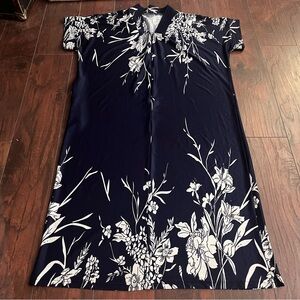 Anthony Richards Medium Blue Floral Pattern Zip House Dress Pocket Short Sleeve